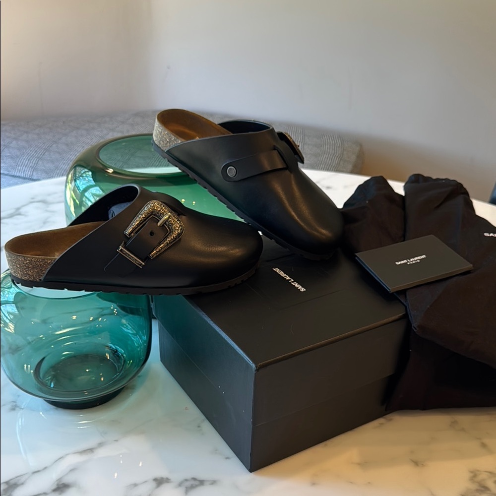 Yves Saint Laurent Black Leather Bohemian Chic mules